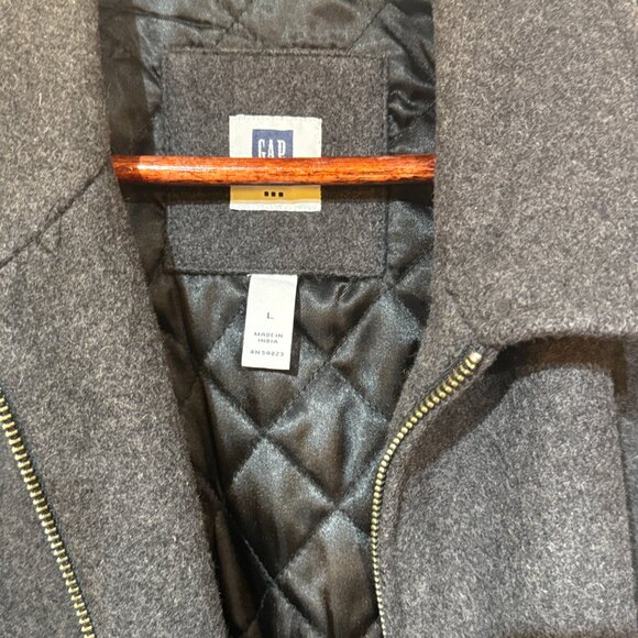 Gap Jacket Pea Coat Men Large Black Wool‎ Blend Full Zip Quilt Lined warm - Picture 4 of 8